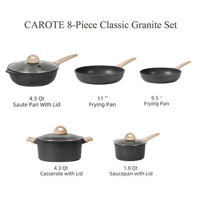 Carote Nonstick Granite Cookware Sets, 10 Pcs Pots and Pans Set, Non Stick Stone Kitchen Cookware Set with Frying Pans(Granite, Induction Cookware)