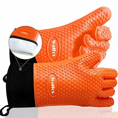 Alselo Silicone Oven Mitts Heat Resistant 550 Degree Extra Long Kitchen Gloves Pot Holders with Waterproof and Non-silp for Baking Cooking Barbecue