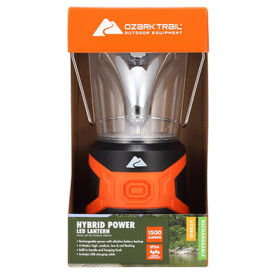Ozark Trail 1500 Lumens LED Hybrid Power Lantern with Rechargeable Battery  and Power Cord, Black - Yahoo Shopping