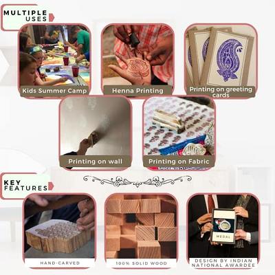 HASHCART Wooden Pottery Stamps for Block Printing - Stamp Alphabet, Made in  India Ink Stamps, Wood Blocks for Crafting on Fabric, Blocks, Clay & Henna  Tattoo, Perfect Wood Stamps for Craft 