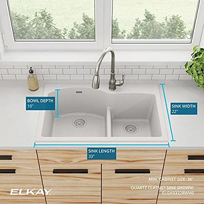 Elkay Quartz Classic Undermount 33-in x 22-in White Double Offset Bowl Kitchen Sink | ELGHU3322RWH0C