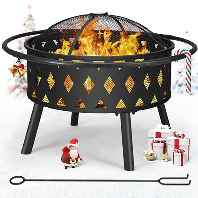  SereneLife Portable Outdoor Wood Fire Pit - 2-in-1 Steel BBQ  Grill 26 Wood Burning Fire Pit Bowl w/ Mesh Spark Screen, Cover Log Grate, Wood  Fire Poker for Camping, Picnic