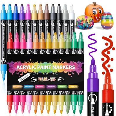 shirylzee 24 Colors Acrylic Paint Pens,Dual Tip Acrylic Paint