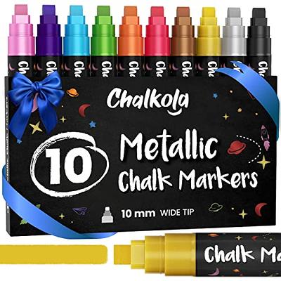  Chalkola 10 Fine Tip Liquid Chalk Markers for Chalkboard Signs,  Blackboard, Window, Labels, Bistro, Glass, Car (10 Pack 3mm) - Wet Wipe  Erasable Ink Chalk Board Markers, 3mm Reversible Tip Chalk
