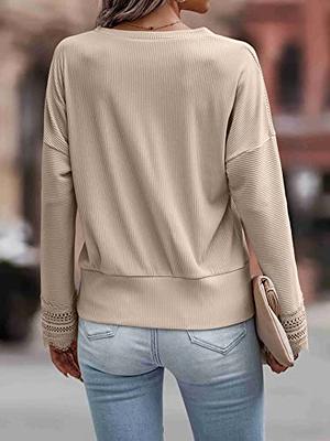 REORIAFEE Trendy Fall Clothes for Women 2023 Tiktok Formal Blouse Fashion  Loose T-Shirt 3/4 Sleeve Blouse Round Neck Casual Tops Khaki XL