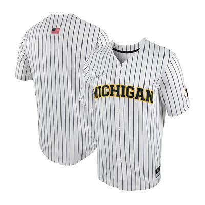 Men's Nike White/Navy Michigan Wolverines Pinstripe Replica Full