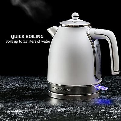 OVENTE Electric Stainless Steel Hot Water Kettle 1.7 Liter Victoria  Collection, 1500 Watt Power Tea Maker Boiler with Auto Shut-Off Boil Dry  Protection Removable Filter and Water Gauge, White Matte - Yahoo Shopping