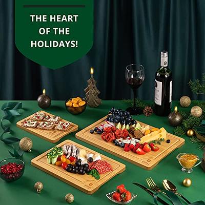 ROYAL CRAFT WOOD Wooden Cutting Boards for Kitchen Meal Prep & Serving -  Bamboo Wood Serving Board Set with Deep Juice Groove Side Handles 