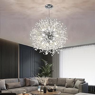 Glendale Luxury Modern Adjustable Height Glam Crystal Chandelier,Exquisite Hanging Ceiling Lamps for Living Room - Chrome