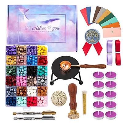 Wax Seal Stamp Kit with Gift Box, Wax Seal Beads with Wax Seal Stamp,  Sealing Wax Warmer, Wax Seal Metallic Pen and Envelope, Wax Seal Kit for  Gift