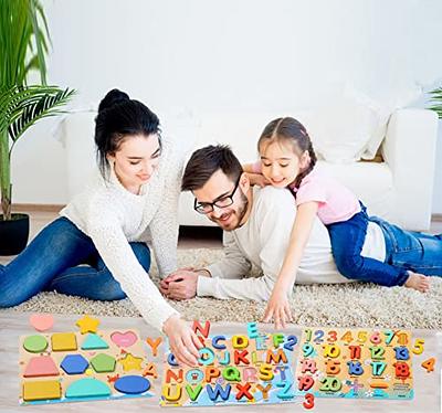 Wooden Puzzles for Toddlers, Voamuw Alphabet Number Shape Learning