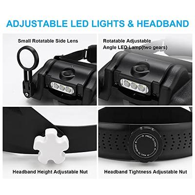 Head Magnifier with 5 LED Lights, Rechargeable Headband Magnifying Glass