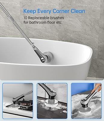  Exfeeko Electric Spin Scrubber, Cordless Bath Tub Power Scrubber  with Long Handle & 7 Replaceable Heads, Detachable as Short Handle, Shower  Cleaning Brush Household Tools for Tile Floor & Bathroom 