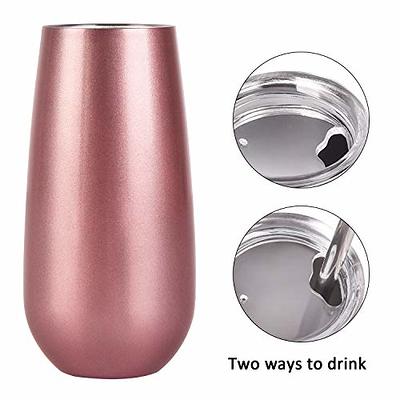 Lifecapido 6 Pack Stemless Double Insulated Champagne Flute Tumbler with  Lid, 6 Oz Unbreakable Reusable Cocktail