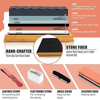 4 Grit Whetstone Set Knife Sharpener Best Sharpening Kit With Extra Durable  Corundum Stones 400/1000 3000/8000, Handmade Bamboo Base & LID -  Norway