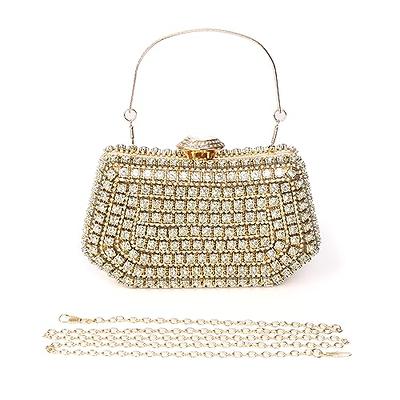 Gold Clutch Purses for Women Evening, Diamond Wedding Clutch Crossbody Shoulder Bag with Crystal, Sequin Formal Flower Rhinestone Handbag for Party