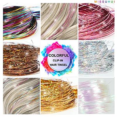 Clip In Hair Tinsel, Fairy Hair Tinsel Kit 6PCS 24 Inches Glitter Colorful  Clip On Tinsel Hair Extensions for Girls Hair Accessories Party