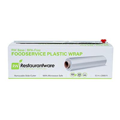 Restaurantware Base 12 inch x 2000 Feet Cling Wrap, 1 Roll Microwave-Safe Cling Film - with Removable Slide-Cutter, BPA-Free, Clear Plastic Food