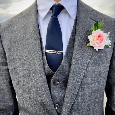 Personalized Tie Bar Silver Tie Clip Groomsmen Gift Wedding 