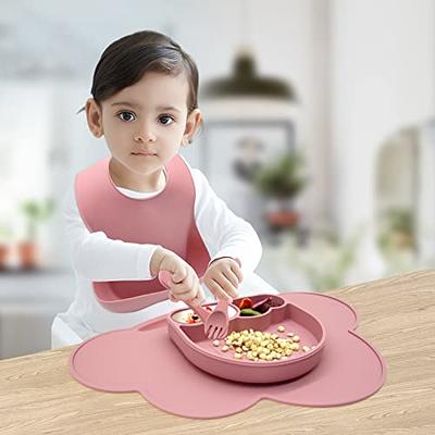 10 Pack Silicone Baby Feeding Set, Toddlers Led Weaning Feeding Supplies  with Suction Baby Bowl Divided Plate Adjustable Bib Soft Silicone Spoon  Fork