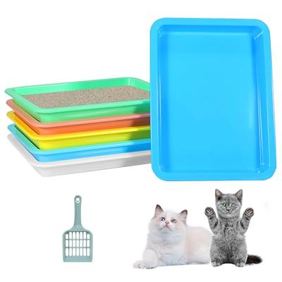 Collapsible Kitten Litter Box,Open Cat Potty Pan with Scoop Foldable  Shallow Cat Toilet Anti-Splashing Waterproof Low Entrance Travel Litter Box  with