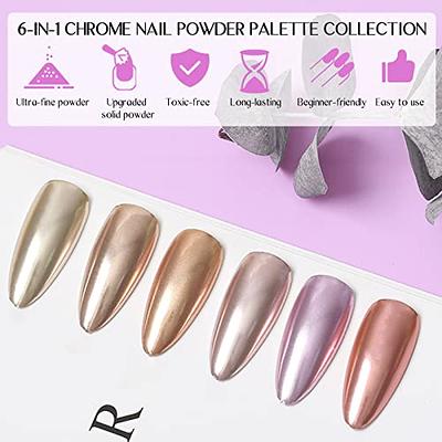 Saviland 6 in 1 Solid Chrome Nail Powder Set - 6 Colors Mirror Metallic  Gold Nail Chrome Powder for Nails, Palette Nail Pigment Powder for Nail