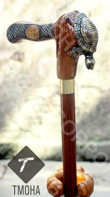 Rare Antique Cane Walking Stick Turtle Head Designer Walking Cane