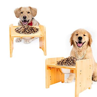 GrooveThis Woodshop Personalized Elevated Dog Feeder Station with Internal Storage, Brown, Small
