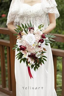 Ling's Moment 15 Inch Blush Artificial Flowers Bridal Bouquet, Wedding  Bouquets for Bride, for Wedding Ceremony and Anniversary