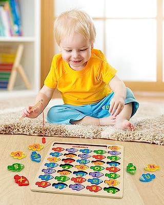 Coogam Wooden Magnetic Fishing Game, Fine Motor Skill Toy ABCD