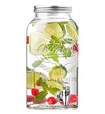 NutriChef 2-Gallon Glass Beverage Dispenser - Mason Jar Style Drink  Container Jug w/Stainless Steel Spigot & Plastic Ice Infuser, Wide Mouth  Easy