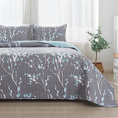 HoneiLife Quilt Set Queen Size - 3 Piece Microfiber Reversible Bedspreads  Patchwork Coverlets Floral Bedding Set All Season Quilts with Geometric and