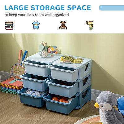 Qaba 3 Tier Kids Storage Unit, 6 Drawer Chest Toy Organizer Plastic Bins  for Kids Bedroom Nursery Kindergarten Living Room for Boys Girls Toddlers