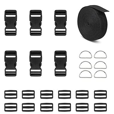 Buckles Straps Set of 1 inch: 10 pcs Quick Side Release Plastic Buckle Dual  Adjustable + 12 Yard Black Nylon Webbing Strap Band + 20 pcs Tri-glide  Slide Clip, No Sewing Required