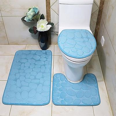 3 Piece Bathroom Rugs Set Microfiber Plush Bath Rug Non Slip Absorbent Bath  Mat