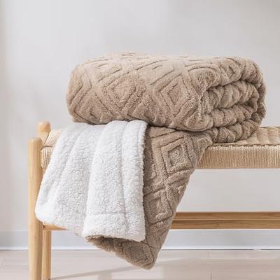 EVERGRACE Jacquard Boho Sherpa Fleece Throw Blanket for Couch