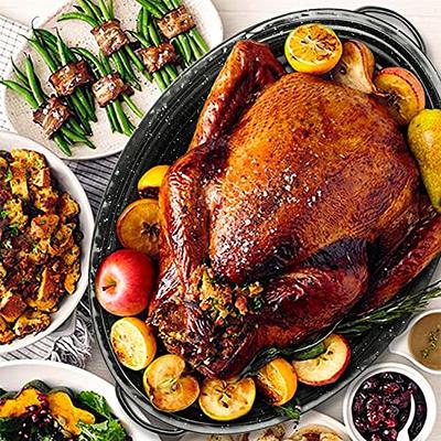  Granite Roasting Pan, Medium 16” Enameled Roasting Pan with  Domed Lid. Oval Turkey Roaster Pot, Broiler Pan Great for Small Turkey,  Chicken, Ham, Dishwasher Safe Fit for Roast 12Lb Bird by