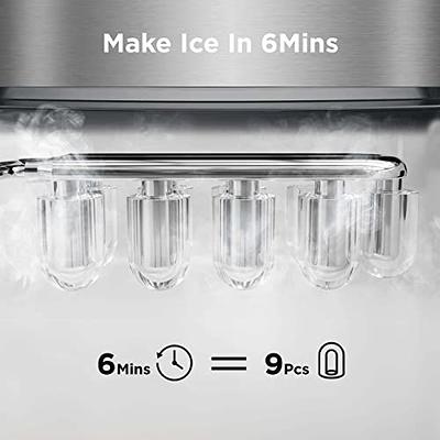 Silonn Ice Makers Countertop, 9 Cubes Ready in 6 Mins, 26lbs in 24Hrs,  Self-Cleaning Ice Machine with Ice Scoop and Basket, 2 Sizes of Bullet Ice,  Stainless Steel 