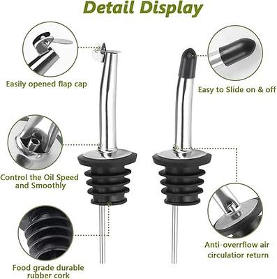 Leaflai Olive Oil Dispenser Bottle, 2 Pcs Glass Olive Oil Dispenser and Vinegar Dispenser Set with 2 Stainless Steel Pourers, 4 Labels,1 Brush and 1