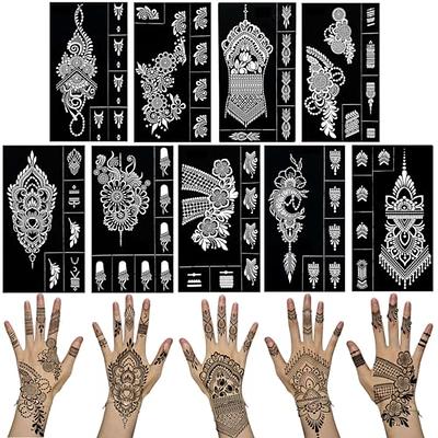 Tiebeauty 20 Sheets Temporary Tattoo Stencil 448 Pcs Glitter Airbrush  Tattoo Templates Henna Tattoo Stickers Suitable as Gift for Women Boys and  Girls