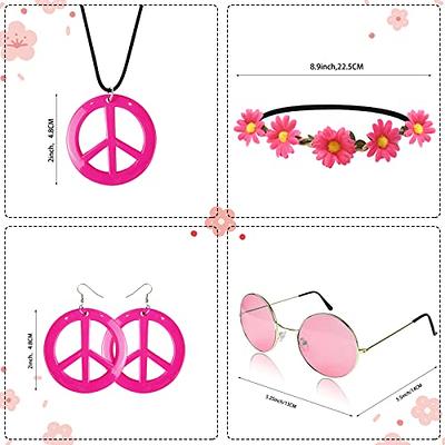  Hippie Costume Set Includes Peace Sign Necklace and Peace Sign  Earring, Flower Crown Headband and Hippie Sunglasses 60s 70s Party  Accessories : Clothing, Shoes & Jewelry