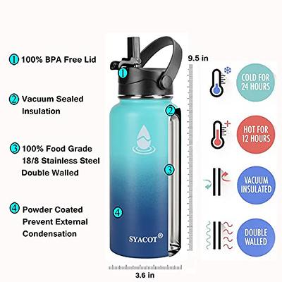 Han's Bottle Sports Water Bottle - 24 Oz, Straw Lid, Leak Proof, Vacuum  Insulated Stainless Steel, Double Walled, Thermo Mug,Black