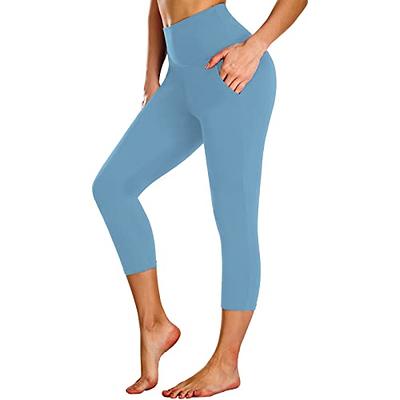 NEW YOUNG Capri Leggings with Pockets for Women High Waisted Workout  Leggings Tummy Control Yoga Pants Light Blue - Yahoo Shopping