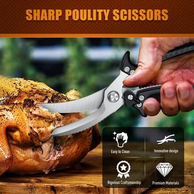 KEENBEST Kitchen Shears Kitchen Scissors Heavy Duty Poultry Shears All Purpose for Chicken Food Meat and Cooking Spring-Loaded Handle, Black