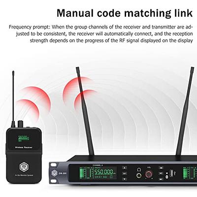 UHF Wireless in-Ear Monitor System with Earphone,180Ft, Rack Mount,  Professional IEM Stereo System Transmitter and Beltpack for Studio, Guitar,  Band