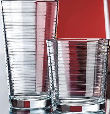 Le'raze Set of 16 Heavy Base Ribbed Durable Drinking Glasses