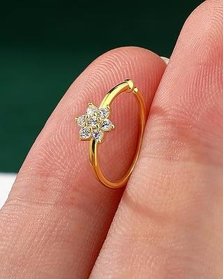 Solid 14KT Yellow GOLD Fuchsia AND Crystalline CZ FLOWER Nose Stud