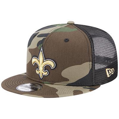 Men's New Era Khaki/White New Orleans Saints Happy Camper A-Frame Trucker 9FORTY Snapback Hat