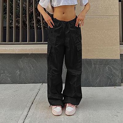 Fashion Jeans Straight Leg Cargo Pants Women High Waist Casual Baggy Pants  Slim Vintage Y2k Streetwear Elastic Wide Leg Trousers