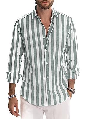 Dokotoo Men Mens Casual Shirts Linen Long Sleeve Striped Button-Down Dress  Shirts Green M - Yahoo Shopping